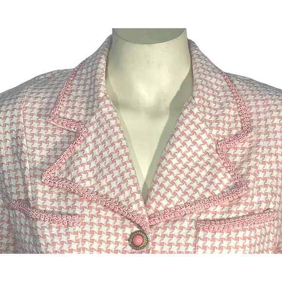 Vtg 90's Moda Int'l Sz 10 2 Pc Suit Blazer & Mini Skirt Pink Houndstooth Tweed - Picture 6 of 13